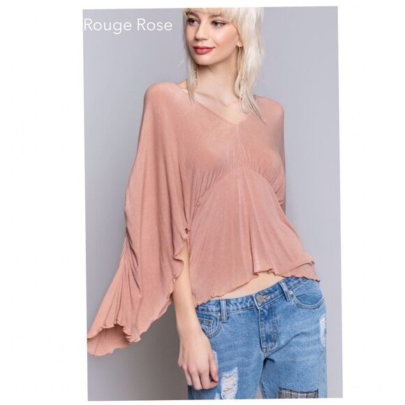 𝅺KNIT Top Fitted Waist With Dolman  Bell Sleeves - Picture 2 of 16